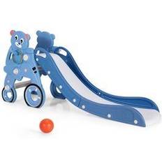 Costway Baby Toys Costway 4-in-1 Blue Foldable Baby Slide Toddler Climber Slide Playset with Ball