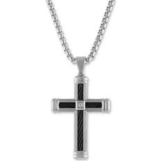 Esquire Accent Cross Pendant Necklace - Silver/Black/Diamond