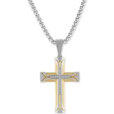 Esquire Men's Two-Tone Stainless Steel & 0.1 TCW Diamond Cross Pendant Necklace/22" neutral