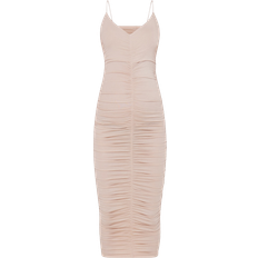 PrettyLittleThing Maternity Plunge Ruched Contour Jersey Midi Dress Stone (CMY8989)