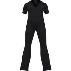 PrettyLittleThing Maternity Knitted Rib Polo Short Sleeve Wide Leg Jumpsuit Black (CMS7935)
