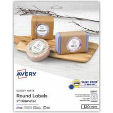 Avery Printable Laser/Inkjet Round Labels with Sure Feed, 2" Diameter, Glossy White, 120/Pack (22807) White