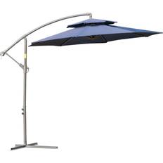 OutSunny Parasols & Accessories OutSunny 8.8 ft. Banana Parasol Cantilever Patio Umbrella with Crank Handle, Double Tier Canopy and Cross Base in Dark Blue