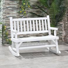 OutSunny 26.5 in. W 2-Person White Wood Outdoor Bench