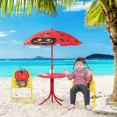 OutSunny Garden Table OutSunny Kids Picnic Table and Chair Set Ladybird Pattern with Height Adjustable Sun Umbrella