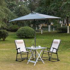 Bistro Sets OutSunny Foldable Dining Table, Square Wood Side Table, Portable Bistro Table with Umbrella Hole for Outdoor Patio, Garden or Backyard, Grey Bistro Set