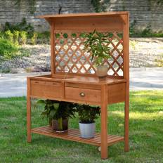 Potting Benches OutSunny Brown Wood and Metal Potting Bench
