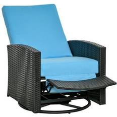 Rattan reclining chair Patio Furniture OutSunny Wicker Outdoor Recliner with Blue 360° Swivel, Soft Cushions Reclining Chair