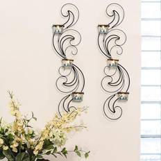 Adeco Set of 2 Metal Wall Sconces with Glass