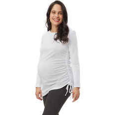 Stowaway Collection Asymmetrical Maternity Tie Top Long Sleeve White