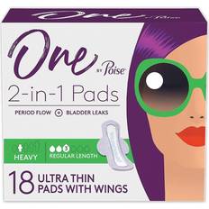Menstrual Pads One By Poise 18-Count 2-In-1 Ultra Thin Heavy Feminine Pads With Wings 18-pack