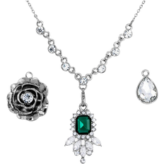 Jewelry Sets on sale 1928 Jewelry Link Flower Pendant Necklace Set - Silver/Transparent/Green