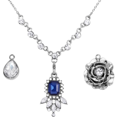 Jewelry Sets on sale 1928 Jewelry Link Flower Pendant Necklace Set - Silver/Transparent/Blue