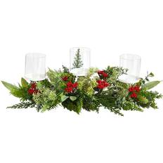 Nearly Natural Faux Plants Green/Red Green & Red Winter Greenery & Berries Arrangement Scented Candle