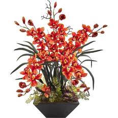 Orange Decorative Items Nearly Natural Cymbidium Orchid Silk Artificial Plant