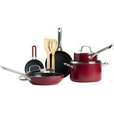 Red Volcano Textured Cookware Set with lid 10 Parts
