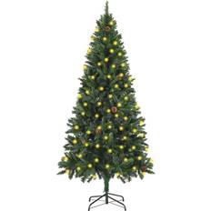 vidaXL Artificial with LEDs&Pine Cones Green 70.9" Green 6 Foot Christmas Tree
