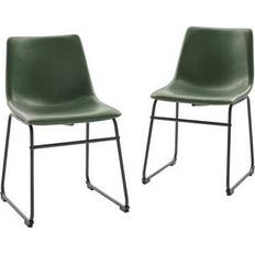 Green leather dining chairs Walker Edison CHL18GR Kitchen Chair 28" 2