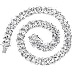 Wealthmao Bling Hip Hop Chain Necklace - Silver/Transparent