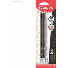 Maped 3 x pennor BLACK'PEPS DECO HB med suddgummi – medium – svart/guld, svart/silver, vit/koppar