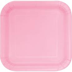 Unique Party 30881 23cm Square Baby Pink Plates, Pack of 14