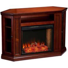 Corner electric fireplace Southern Enterprises Claremont Brown mahogany Smart Corner Electric Fireplace with Storage