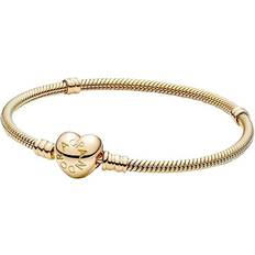 Gold Bracelets Pandora Moments Heart Lock Snake Chain Bracelet - Gold
