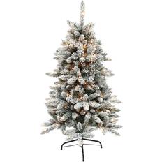 Puleo International 4-ft. Pre-Lit Flocked ‎Bennington Fir Artificial Christmas Tree, Green Christmas Tree