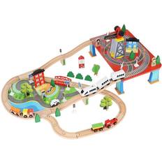 Kruzzel Battery-Operated Locomotive Wooden Train Set 88 Pieces. For Children From The Age Of 3
