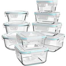 Nutrichef 10-Piece Stackable Borosilicate Glass Food Storage Containers Set