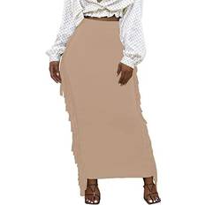 Elastic Waist Slim Bodycon Side Tassels Long Maxi Pencil Skirt