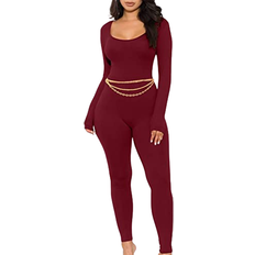 Gokatosau Women's Sexy Long Sleeve Bodycon Solid Outfits Club Rompers Jumpsuits
