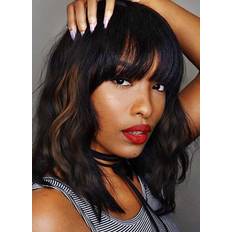 Short wigs for black women Wave & Breeze Short Wavy Wig with Bang 14 inch Black Coffee