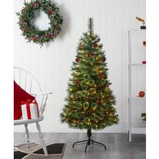 Interior Details Nearly Natural Faux Trees Green 60'' LED White Mountain Pine Artificial