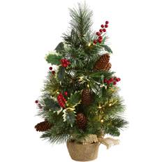 Nearly Natural 18" Pre-Lit LED Mixed Pine Artificial with Burlap Base Clear Lights Christmas Tree