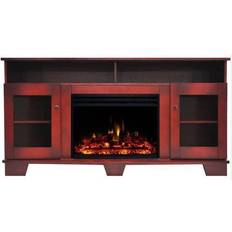 Red Electric Fireplaces Cambridge Savona Electric Fireplace Heater with 59-In. Cherry TV Stand, Enhanced Log Display, Multi-Color Flames, and Remote