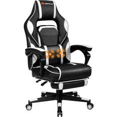 Gaming Chairs Costway White Vinyl Seat Massage Gaming Chairs with Arms