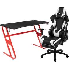 Footrests Gaming Chairs Flash Furniture Gaming Desk & Reclining Footrest Gaming Desk Chair 2-piece Set, Black