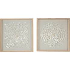 Deco 79 23.5 in. Square Natural White Shell Shadow Boxes Coastal Wall Art, 39126