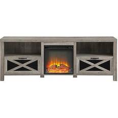 70 inch tv stand with fireplace Walker Edison Abilene Gray and Black Fireplace TV Stand