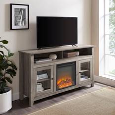 Fireplaces Walker Edison Gray Wash 58-Inch Fireplace Glass Wood TV Stand