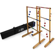 YARD GAMES Backyard Outdoor Wooden Double Ladder Toss Game Set with Case, Red/Blue