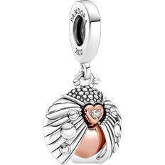 Pandora Club 2022 Ladybird & Heart Dangle Charm - Silver/Rose Gold/Transparent