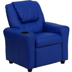 Flash Furniture Kid's Room Flash Furniture Contemporary Blue Vinyl Kids Recliner with Cup Holder Headrest
