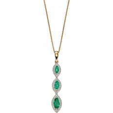 Elements Marquise Drop Pendant Necklace - Gold/Emerald/Diamonds