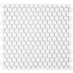 Tiles Merola Tile Hudson Penny Round Glossy White 12 in. in. Porcelain Mosaic Tile 10.74 sq. ft. Glossy