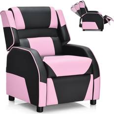 Junior Gaming Chairs Costway Pink Kids Youth Gaming Sofa Recliner with Headrest and Footrest PU Leather