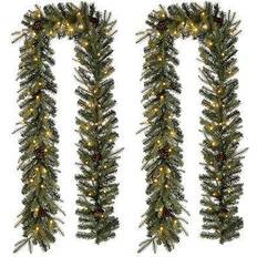 Garlands GlitzHome 2-Pack Pre-Lit Indoor Christmas Garland Set, One Size Green Green One Size