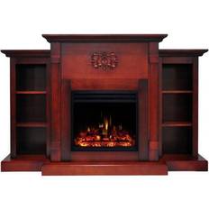Cambridge Sanoma Electric Fireplace Heater with 72-In. Cherry Mantel, Bookshelves, Enhanced Log Display, Multi-Color Flames, and Remote