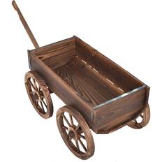 Costway Wood Wagon Planter Pot Stand with Wheels